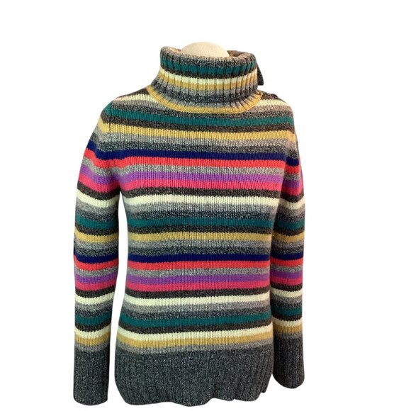 Vintage Gap Retro Y2K Sweater Medium Striped Knit Turtleneck Lambswool - Picture 3 of 13